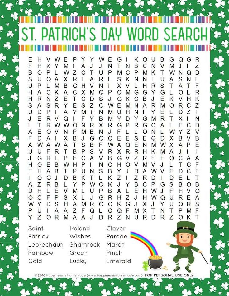 St Patricks Day Word Search - Leprechauns